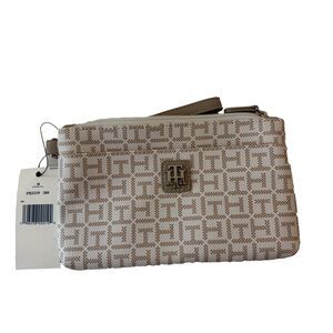 Tommy Hilfiger Wristlet Wallet Bag White Tan Geometric Women's 8"
